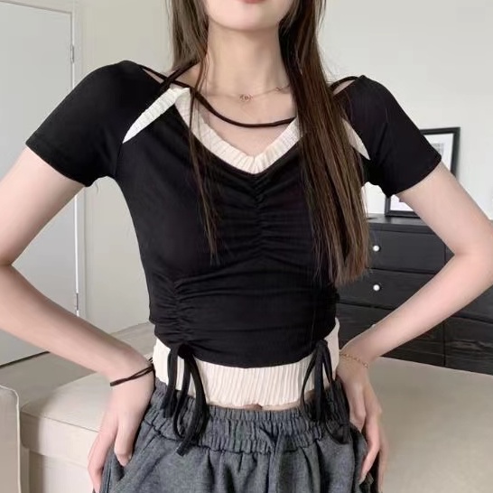 Áo thun BH croptop tay ngắn cổ yếm quyến rũ thời trang 2022 cho nữ