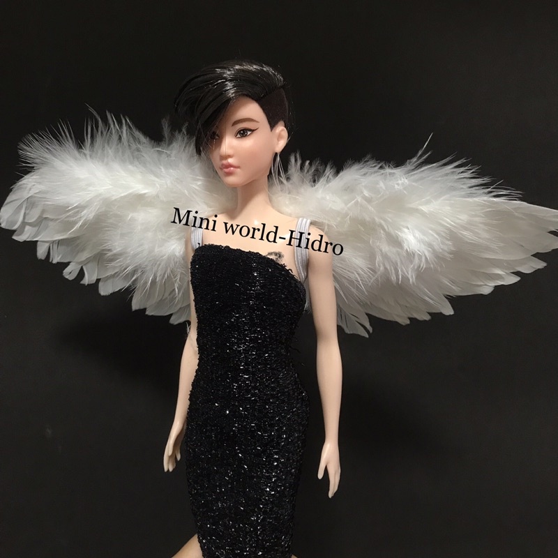 Phụ kiện mô hình cánh thiên thần trắng đen lông vũ búp bê Barbie Baboliy BJD tỉ lệ 1/8, 1/6