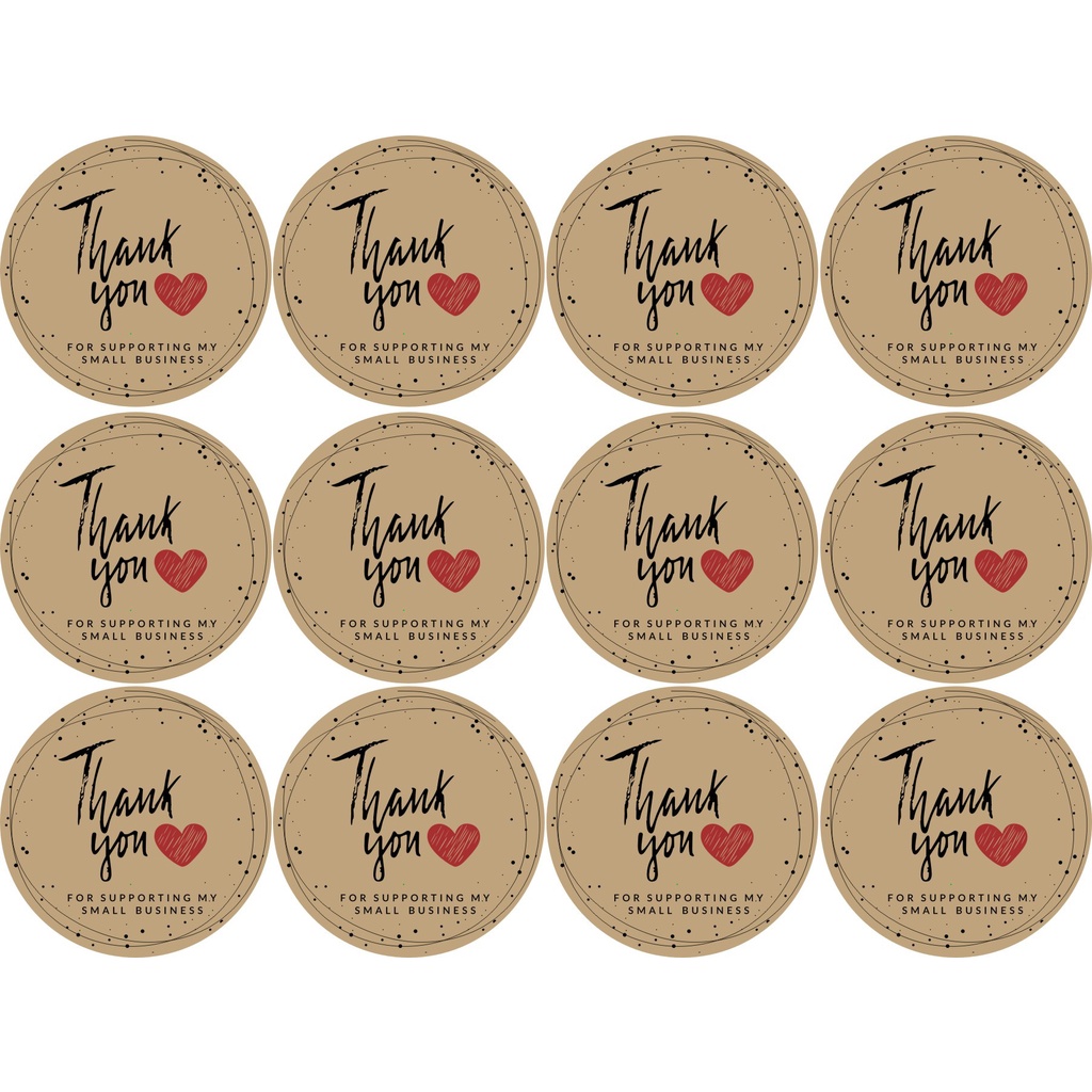 12 Tem nhán chữ &quot; Thank you &quot; màu giấy kraft