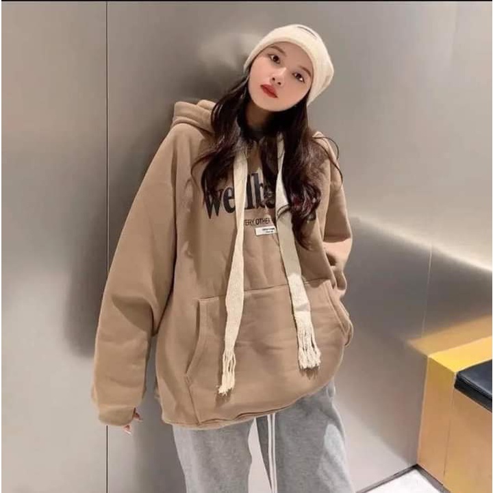 (video+ảnh thật) Áo Hoodies Nữ Form Rộng Mũ 2 Lớp - Áo Hoodie In Chữ Welldeing Oversize