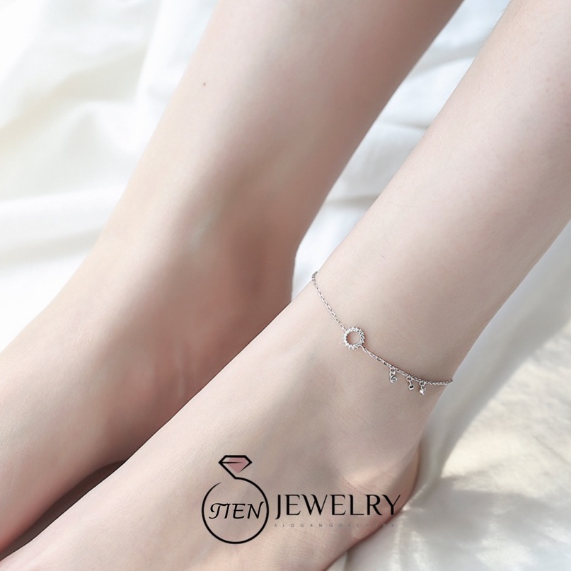 Lắc chân bạc nữ 925 đính đá khuyên tròn thời thượng cá tính, vòng chân bạc dành cho nữ - Tien Jewelry