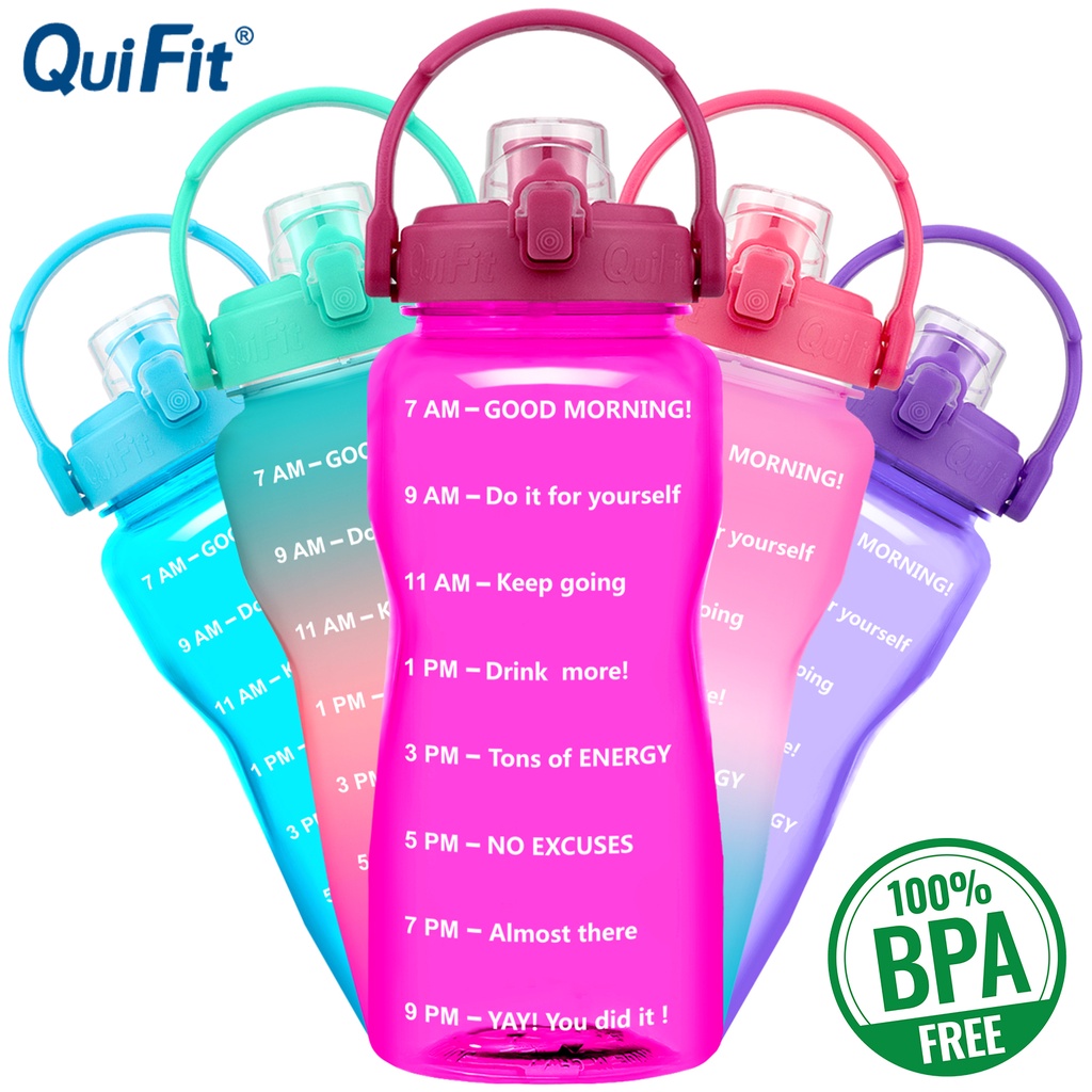 QuiFit 2L / 64OZ Chai Nước Tạo Động Lực & Điểm Đánh Dấu Thời Gian BPA Bình Nước Lớn Miễn Phí Chống Rò Rỉ Bền Cho Những Người Đam Mê Thể Dục Ngoài Trời