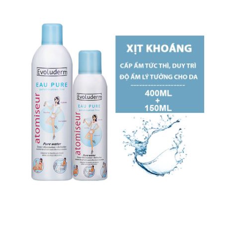 Bộ Nước Xịt Khoáng Evoluderm Dưỡng Da, Cấp Ẩm Tức Thì, Làm Dịu Da 400ml và 150ml