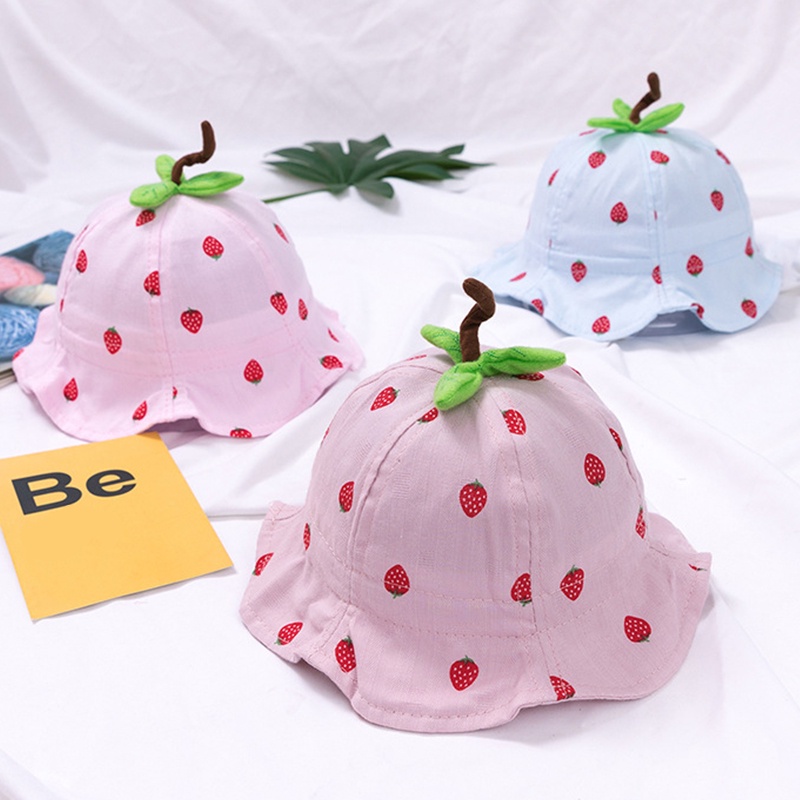Nón Tai Bèo Bằng Vải Cotton Mềm In Hình Dâu Tây Dễ Thương Cho Bé Gái