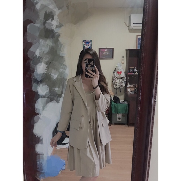 Set vest 3 món : Áo vest + váy dây + đai thắt