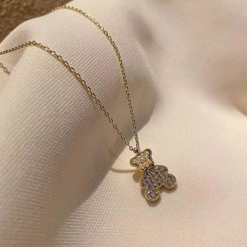 Vòng cổ Hình Gấu Đính Đá Dễ Thương Phong Cách Hàn Quốc Thời Trang Cho Nữ