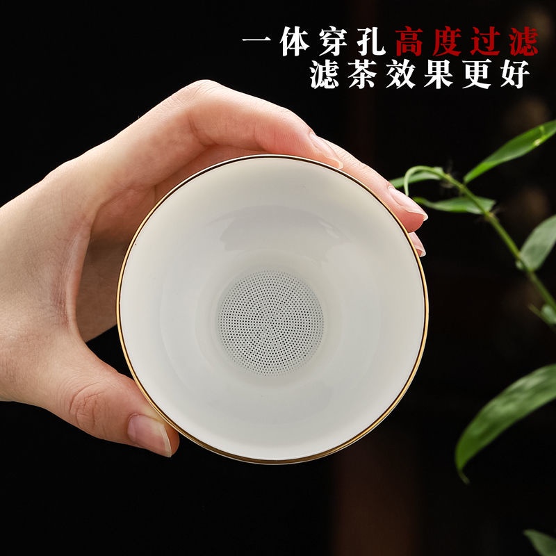 Bộ Dụng Cụ Lọc Trà Bằng Sứ Trắng Tích Hợp Đục Lỗ Tiện Dụng