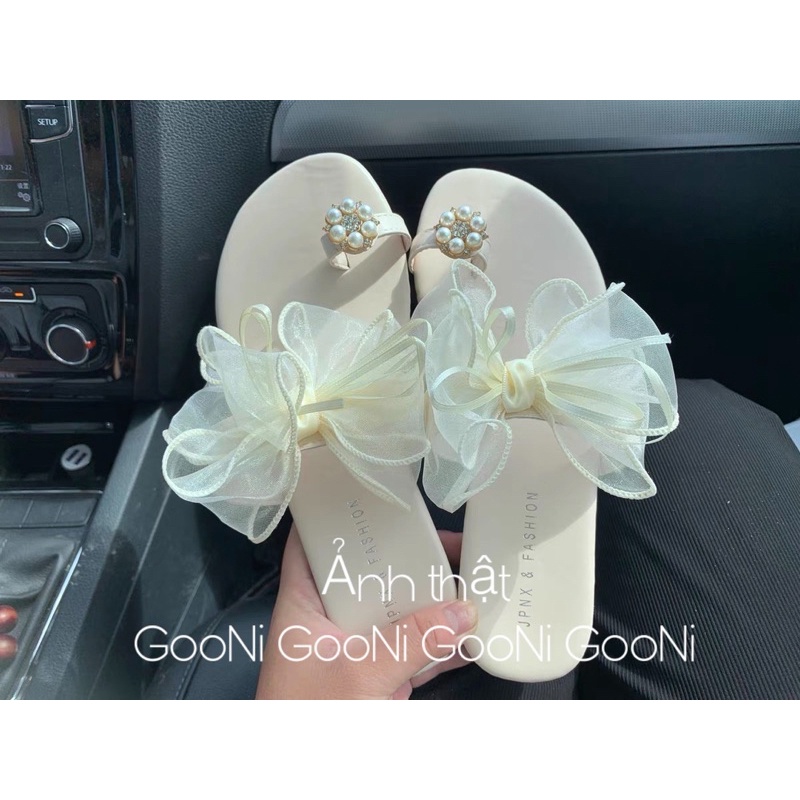 Dép xỏ ngón voan nơ cánh tiên phong cách thời trang tiểu thư dành cho nữ