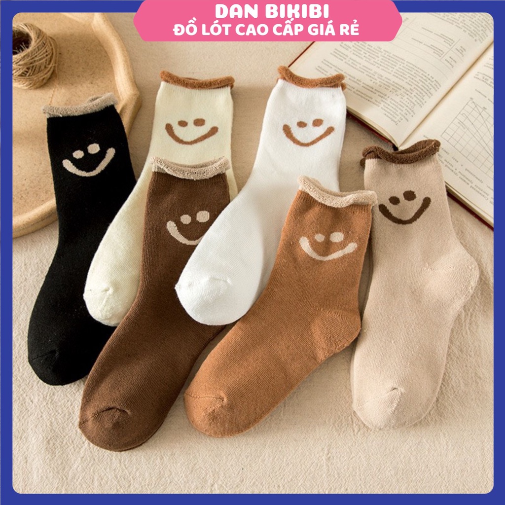 Tất nữ - Tất nữ cổ cao lót bông cotton thiết kế mặt cười phong cách hàn quốc MÃ TẤT501