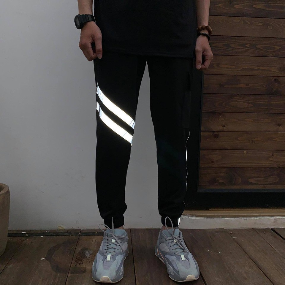 Quần jogger túi hộp phản quang - quần sọc phát sáng box pants unisex