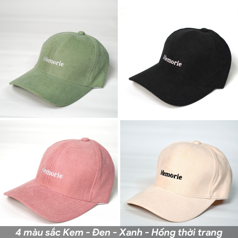 Mũ lưỡi trai nam nữ nhung kết thêu chữ Memorie phong cách Ulzzang form unisex