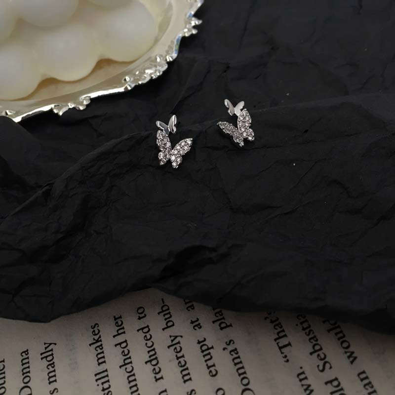 Bông tai 925 hình bướm đính đá zircon tinh tế dịu dàng dễ phối đồ phong cách Hàn Quốc