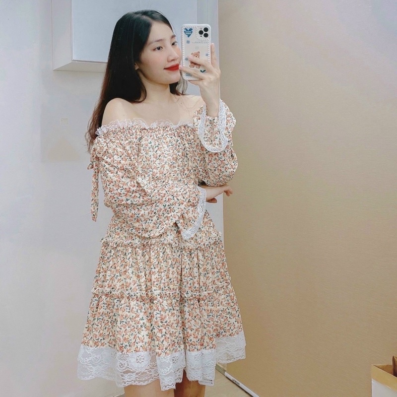 ĐẦM HOA TRỄ VAI REN 3 MÀU