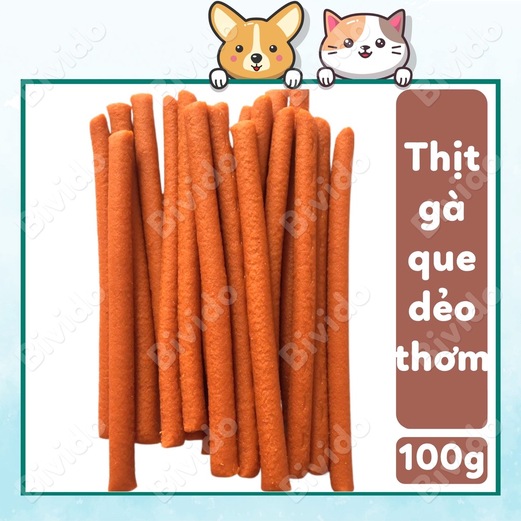 Bánh thưởng cho chó thịt gà que Hello Joy dẻo thơm túi 100g - Bivido