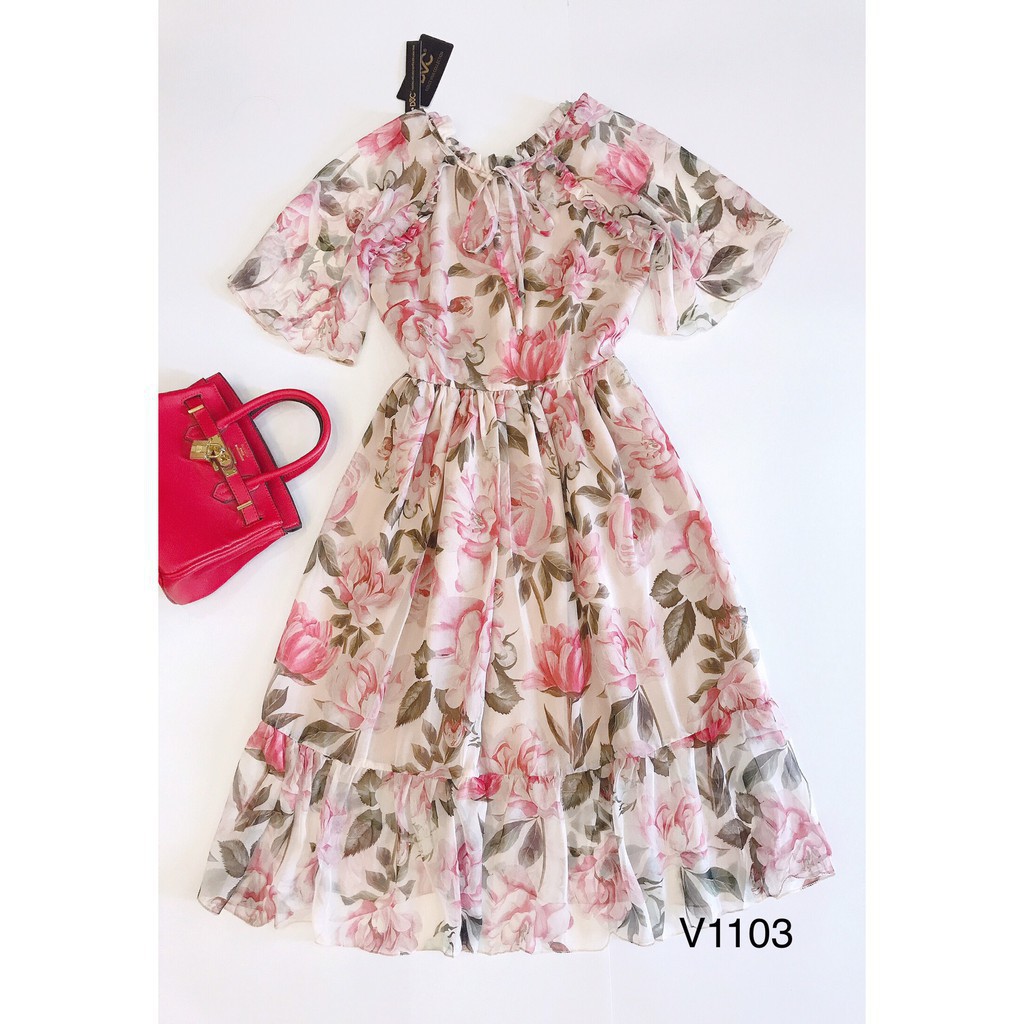 [ xả kho ] MiD Đầm hoa tay dơi V1103 Mie Design ảnh thật