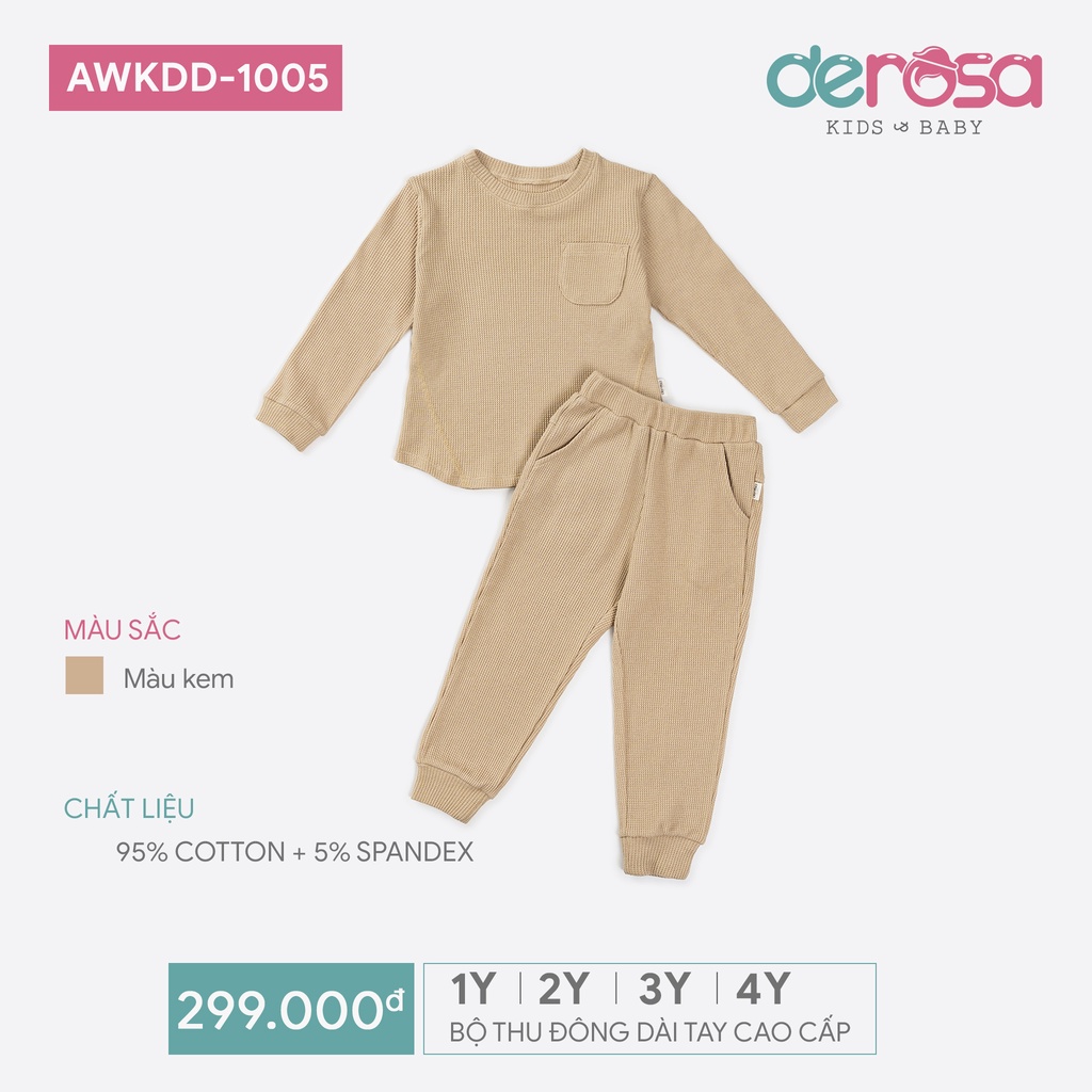 Bộ quần áo dài tay thu đông cho bé trai và bé gái DEROSA KIDS từ 1 đến 4 tuổi AWKDD1005B