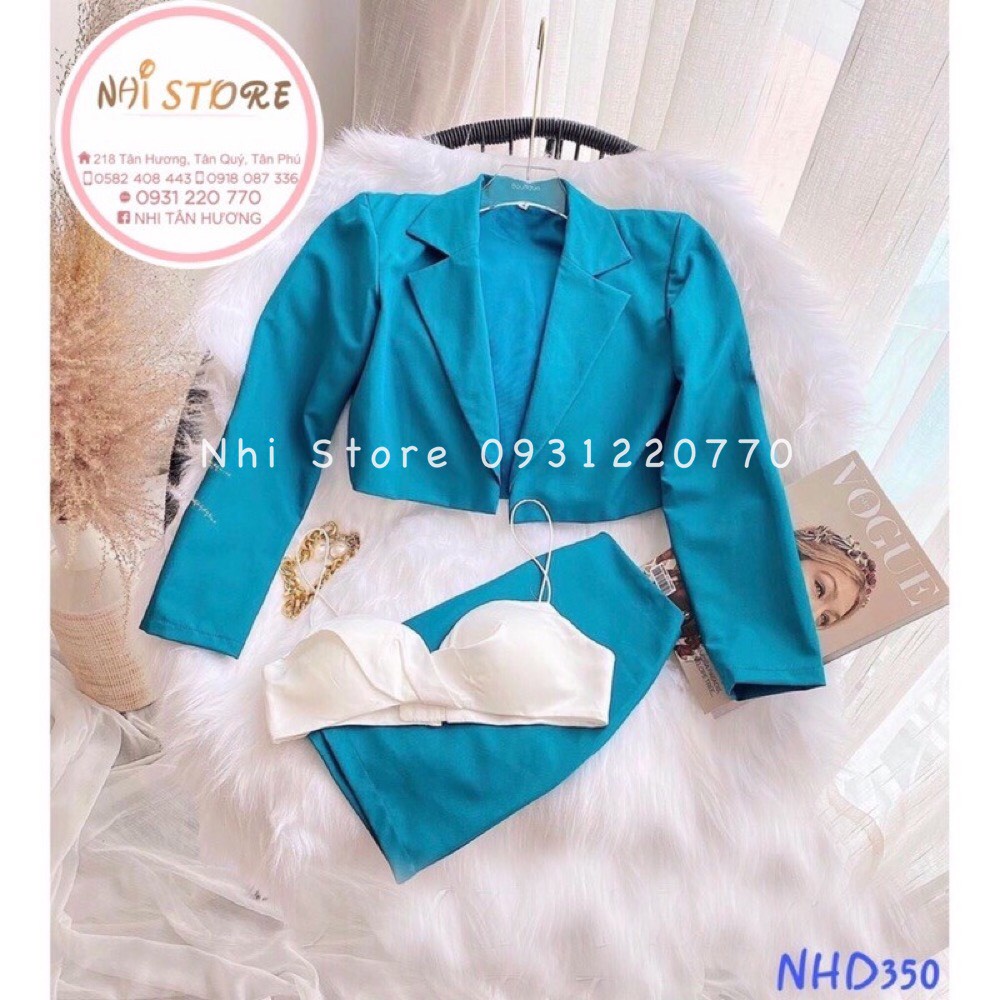 [FREESHIP 50K]Set Đồ Kiểu Nhistore Áo Khoác Vest Croptop Chân Váy A Kèm Áo Bra Ren Sexy Sang Chảnh Freesize Dưới 55kg | BigBuy360 - bigbuy360.vn