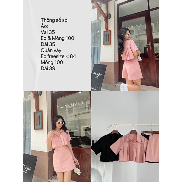 Set chân Váy Form A kèm Áo Croptop Xếp Li Tỉ Mỉ