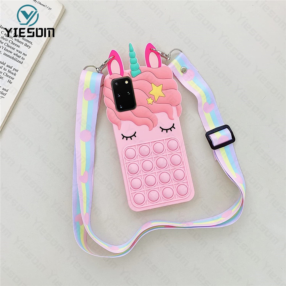 Ốp Điện Thoại Hình Kỳ Lân Cầu Vồng Kèm Dây Đeo Cho Samsung Galaxy S21 Ultra S21FE S20 S10 S9 Plus Note 20 10 Plus