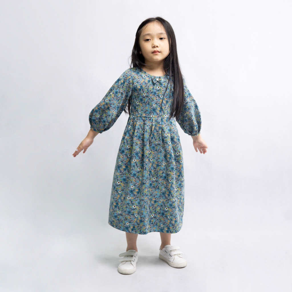 Váy bé gái SAYME đầm nhung tăm thu đông dáng xòe xếp ly hoa nhí GCDR0039-40