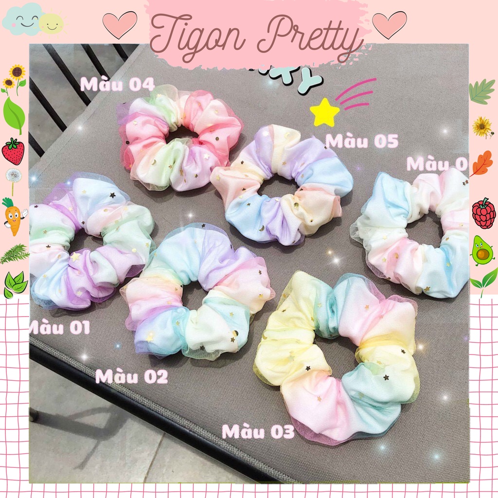 Buộc tóc Scrunchies hai lớp cao cấp màu galaxy