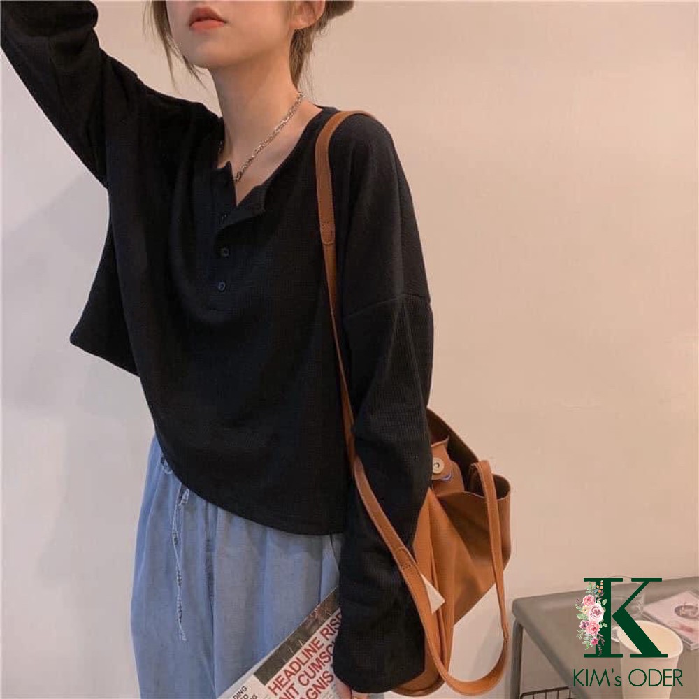 Áo len nữ basic Hàn Quốc phiên bản mùa hè thu đông xuân cổ tròn dài tay màu trắng đen xám dáng rộng thời trang xu hướng | BigBuy360 - bigbuy360.vn