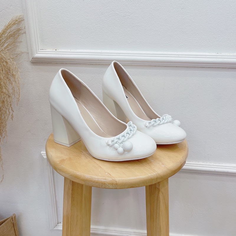 Giày cao gót miumiu trắng xích fullbox