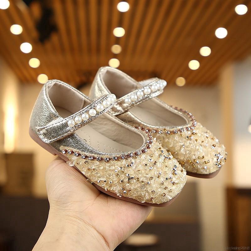 Giày sandal da PU PU chống trơn trượt đính đá thời trang cho bé gái