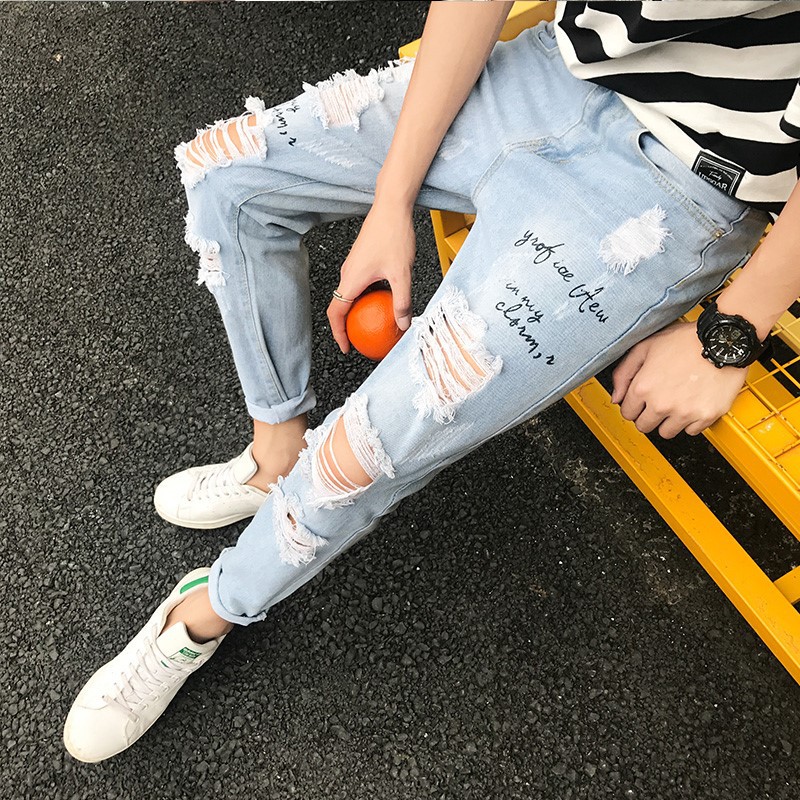 Quần bò jeans xanh nhẹ rách nam #mv N15