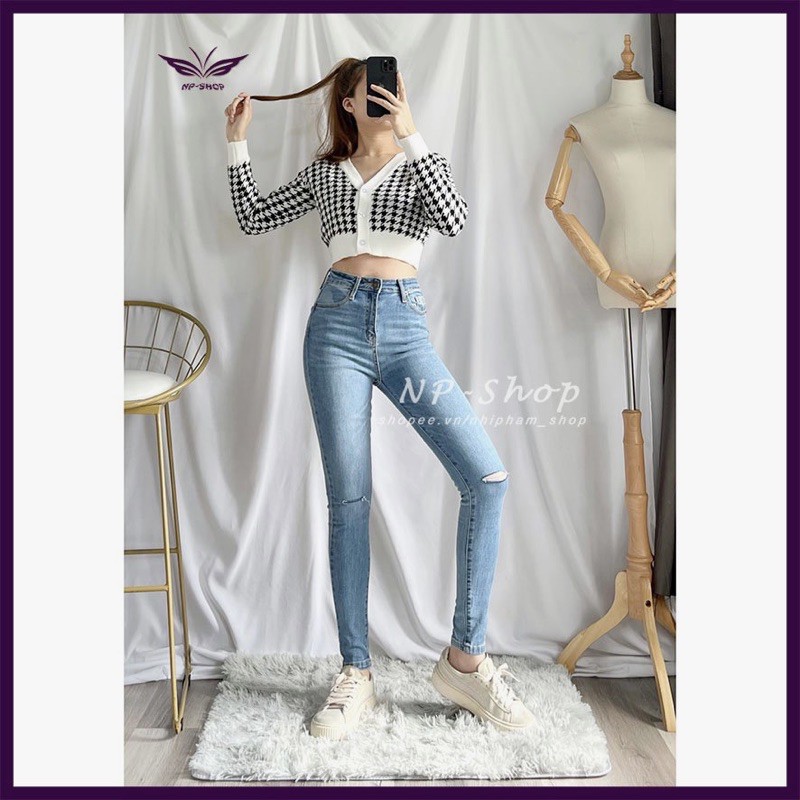 Quần skinny jean ôm nữ lưng cao⚡️quần bò nữ cạp cao co giãn rách gối Nhipham shop/vnxk JNIK001