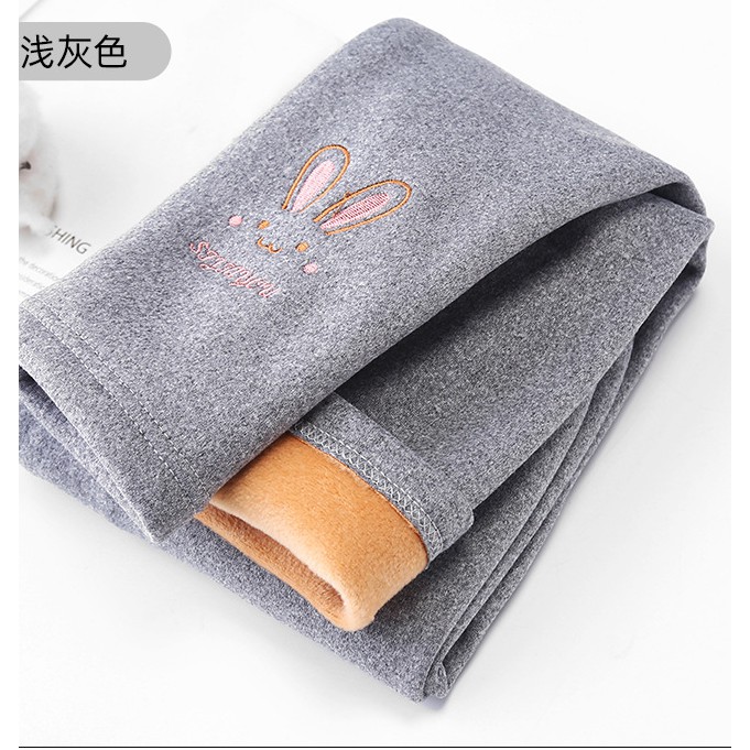 Quần legging bé gái  nỉ lót lông thêu hình thỏ ấm áp cho bé mặc đông