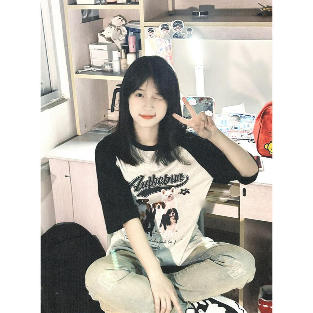 Ethelgirl Áo Thun Tay Ngắn Dáng Rộng In Họa Tiết Chú Chó Thời Trang Hàn Quốc Xinh Xắn Cho Nữ