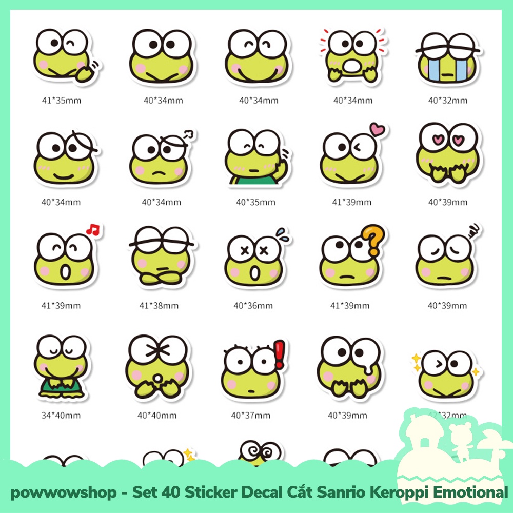 [Sẵn VN - Hỏa Tốc] Set 40 Sticker Mini Decal Dán Trang Trí Vật Dụng Mẫu Sanrio Keroppi Emotional
