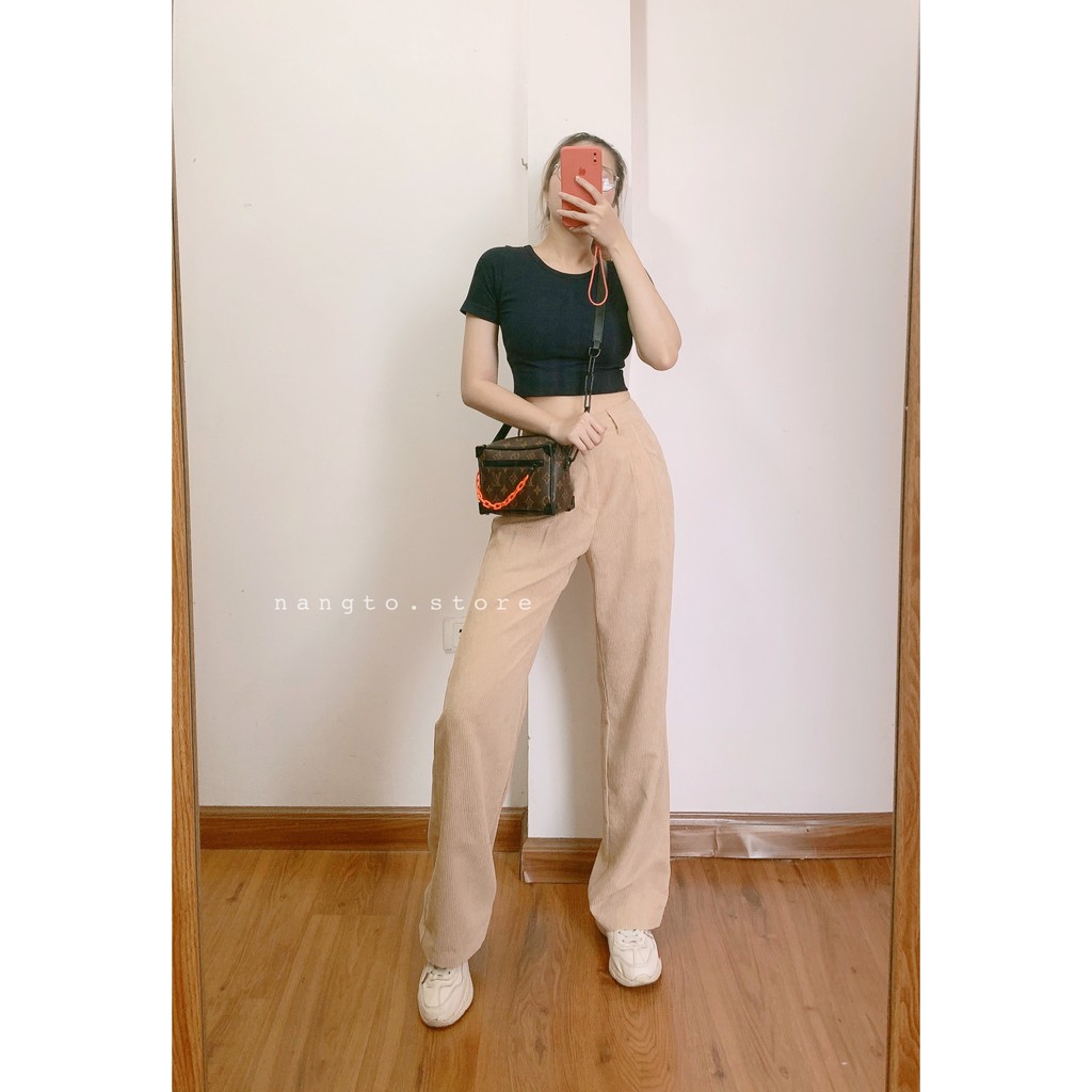 💗 Quần Suông Nhung Gân Form Culottes (Cúc Sắt Cá Tính) 💗 | BigBuy360 - bigbuy360.vn