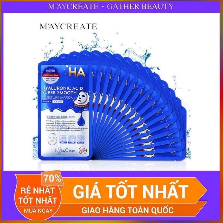 Set 5 Miếng Mặt Nạ Dưỡng Ẩm, Làm Trắng Da HA Hyaluronic Acid Maycreate (28ml/gói x 5)