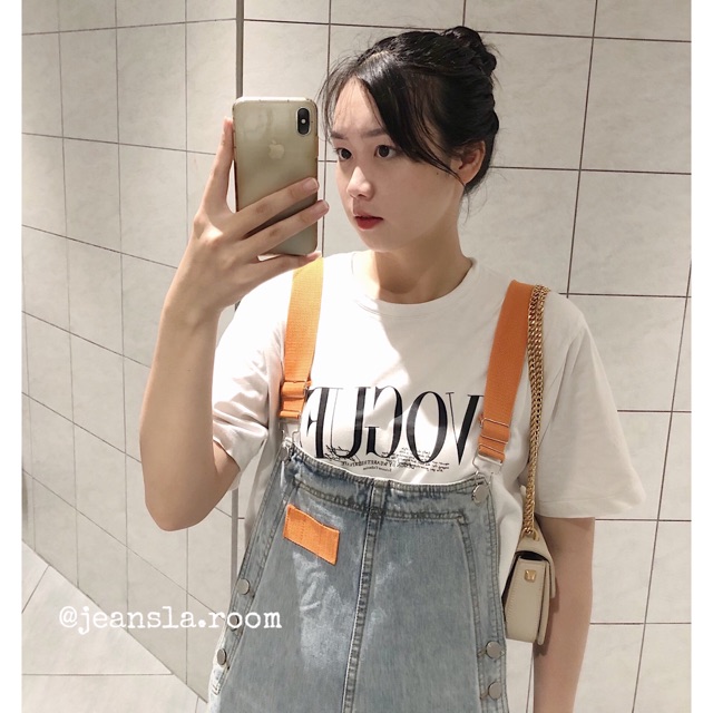 [#YJL1] Yếm Jeans JEANSLA Xanh nhạt Form rộng dây quai cam | BigBuy360 - bigbuy360.vn