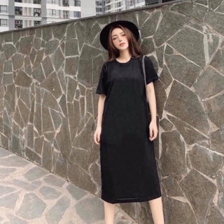 Váy suông cotton trơn cổ tròn