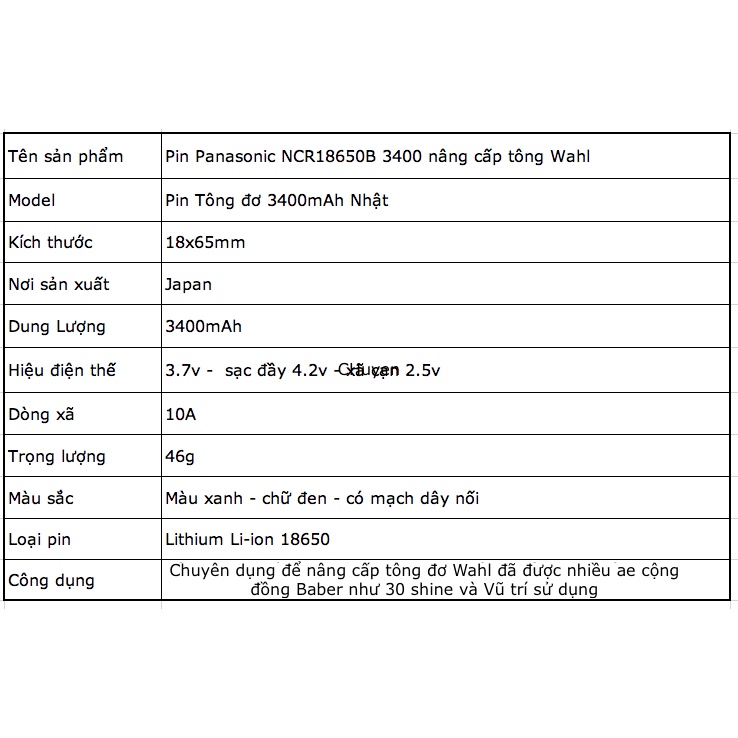 [P15] Pin tông đơ, cắt tóc 18650 Panasonic 3400mah Nhật Nâng cấp cho máy Wahl cam kết không mạnh hoàn tiền