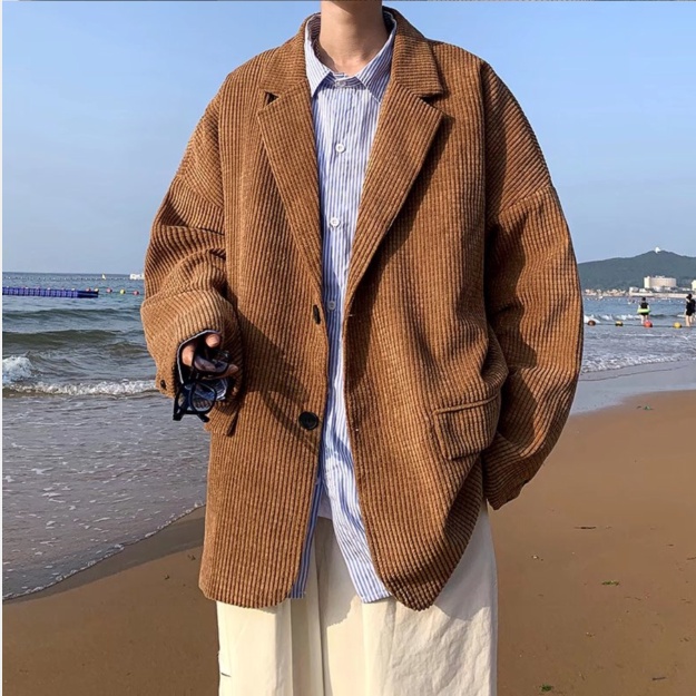 ♞AFF LIGA♞ Áo Khoác Blazer Dáng Rộng Màu Sắc Đơn Giản Phong Cách Hàn Quốc Cho Nam Giới