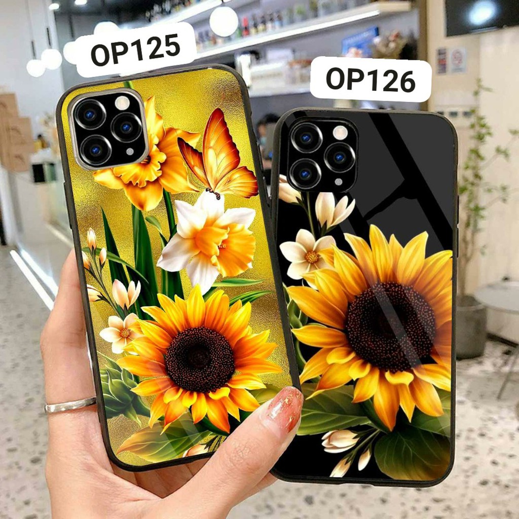 Ốp Lưng Kính Cường Lực / Case Hoa hướng dương Chống Vỡ Dành Cho 13ProMax 12ProMax 11ProMax X XSMAX Fukishop