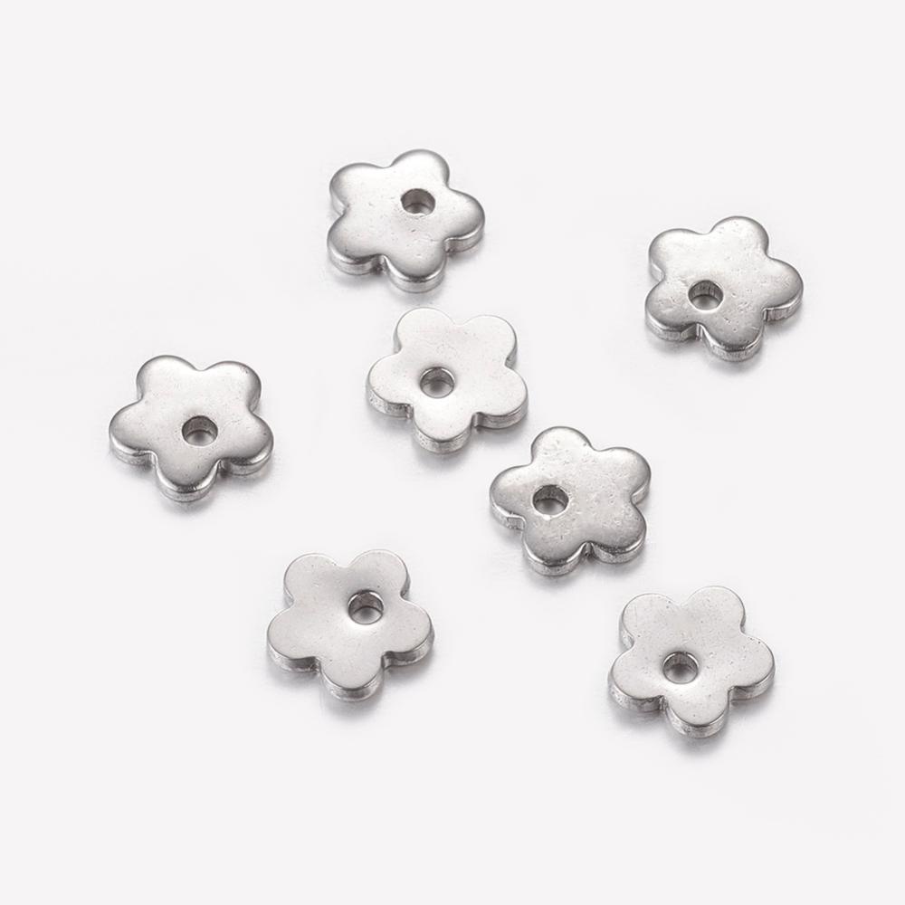Bộ 10 Mặt Dây Chuyền Hình Hoa Bằng Thép Không Gỉ 304 6x6x0.6mm: 1mm