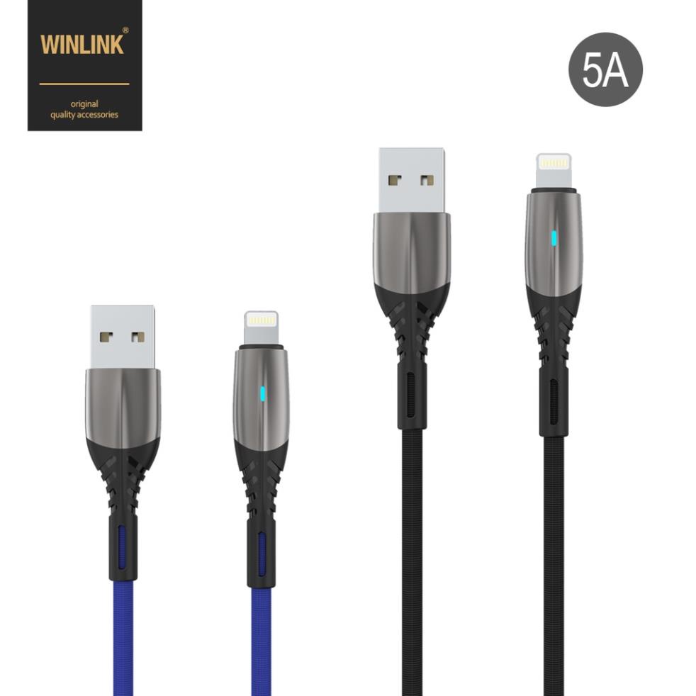 Dây Cáp Sạc Nhanh 5A  WL 203 - Tự Ngắt Thông Minh - Báo Đèn Winlink cổng Lightning - Type C - Micro