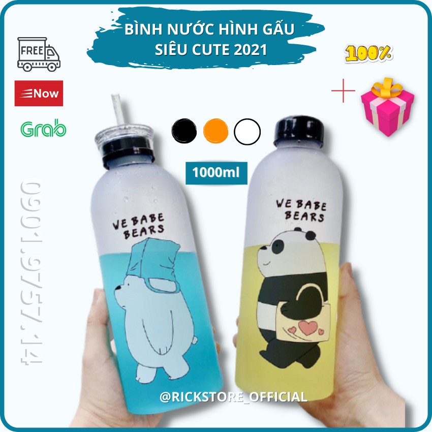 🔥🔥[FREESHIP ] Bình Đựng Nước 1000ml Hàn Quốc ❤️❤️ Nhựa Cao Cấp ❤️❤️ Hình Gấu Bear Cute Kèm Phụ Kiện 7 món - RICKSTORE