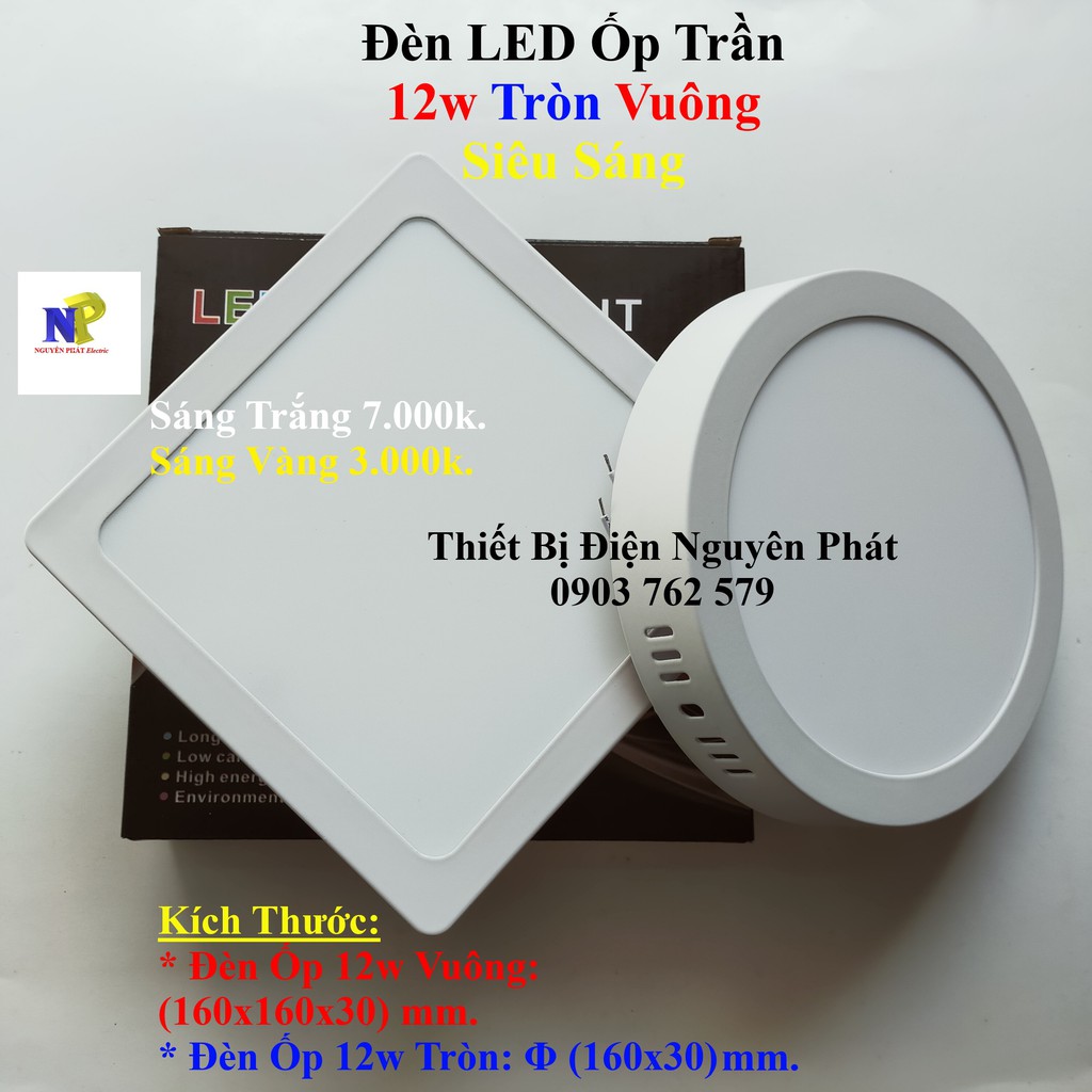 Đèn LED Ốp Trần 12w Tròn/Vuông Siêu Sáng - Tiết Kiệm Điện Năng