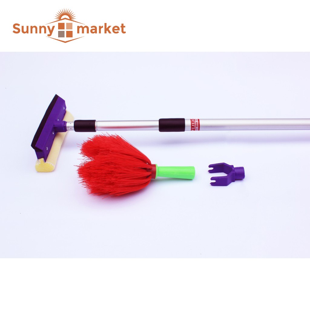 Chổi quét trần nhà đa năng 3 trong 1, Chổi quét màng nhện kiêm cây treo đồ đa năng inox co giãn từ 1.1m đến 2.8m