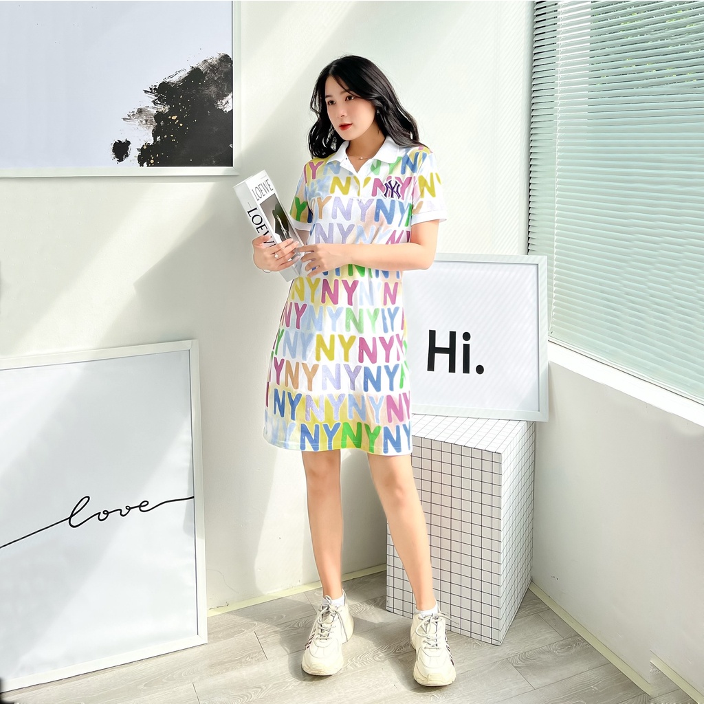 Đầm Suông Cổ Polo M.L.B NY Chất Vải Mềm Mịn, Thoáng Mát.