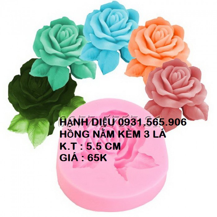 Khuôn Silicone Hoa Hồng Nằm Kèm 3 Lá