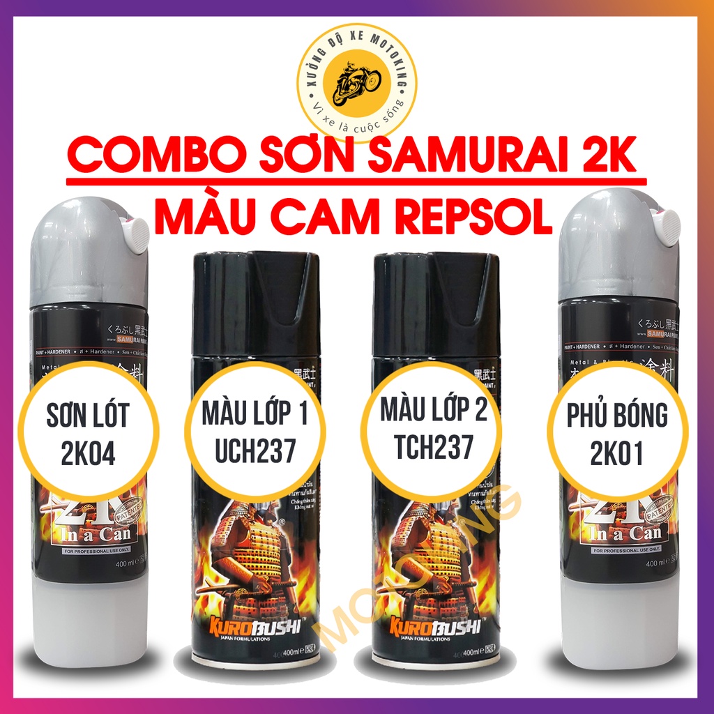 Combo sơn samurai màu cam Reposol UC + TCH237 loại 2K chuẩn quy trình độ bền 5 năm gồm 2K04 - UCH237 - TCH237 -2k01