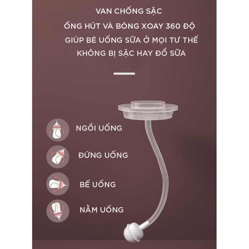 Bình sữa chống sặc oberni cổ rộng có tay cầm tiện dụng cao cấp an toàn cho bé 240ml DS06