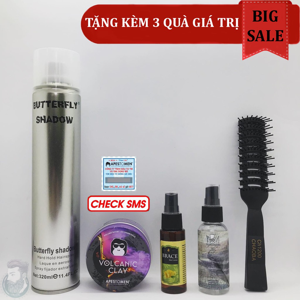 ✅[TẶNG 3 QUÀ]{Combo} Sáp Vuốt Tóc Volcanic Clay Và Gôm Xịt Tóc Butterfly 320ml + Tặng Pre Styling, Hair Lotion &amp; Lược